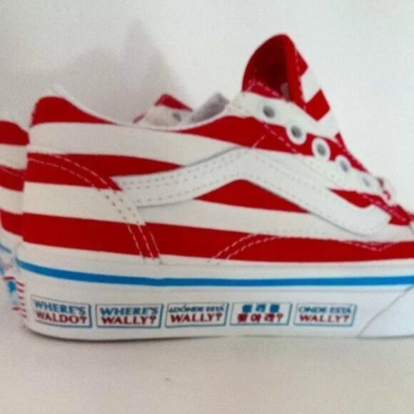 New Vans Old Skool Where's Waldo Red White Stripe Low Top Skate Sneaker Size 12K - Picture 6 of 13